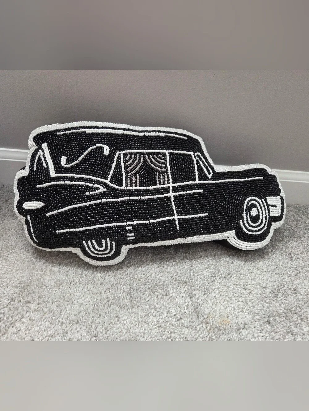 Black & White Beaded Hearse Accent Pillow